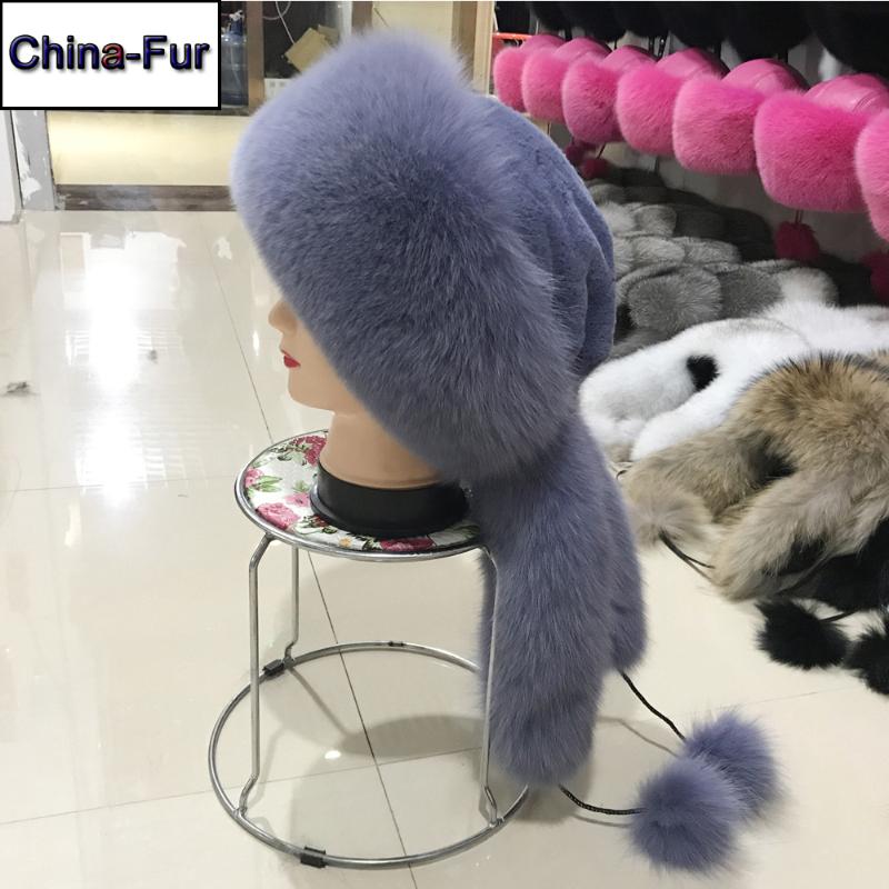 

2020 New Style Fur Hat for Women Natural Fur Russian Ushanka Hats Winter Thick Warm Ears Fashion Bomber Cap New Arrival, Blue