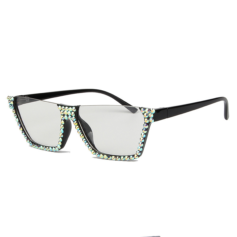 

2020 luxury flat top half frame cat eye sunglasses women men Classic square diamond sun glasses Transparent yellow black mirror