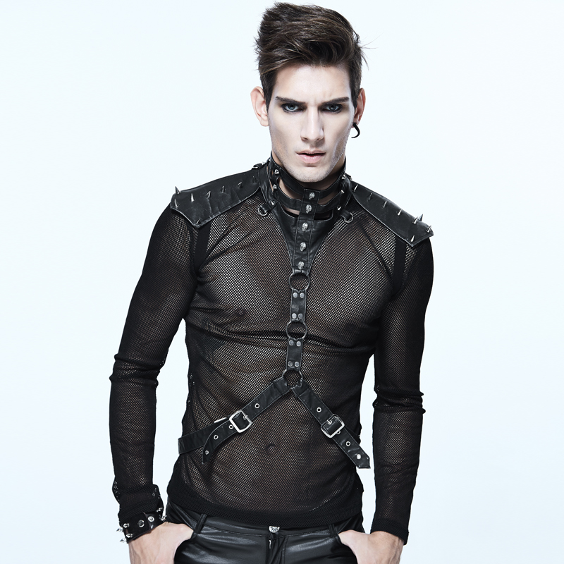 

Gothic PU Leather Strap Collar Heavy Metal Black Close-Fitting Male Corset Neck Steampunk Accessory