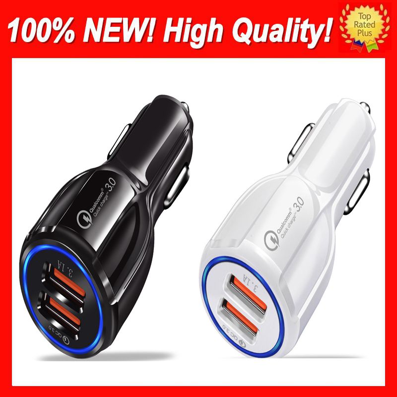 

Top Car Dual USB Charger Quick Charge 3.0 Mobile Phone Charging 2 Port USB Fast Car Chargers For iPhone Samsung Huawei Tablet Car-Charger, With opp bag