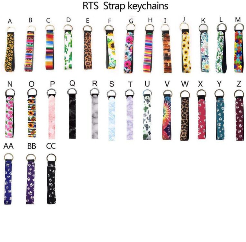 

Neoprene Wristlet Fobs Keychain Badminton Bag Key Chain Holder Colourful Printed Wrist Key Belt Sunflower Strap Leopard Lanyard Key Ring Ke