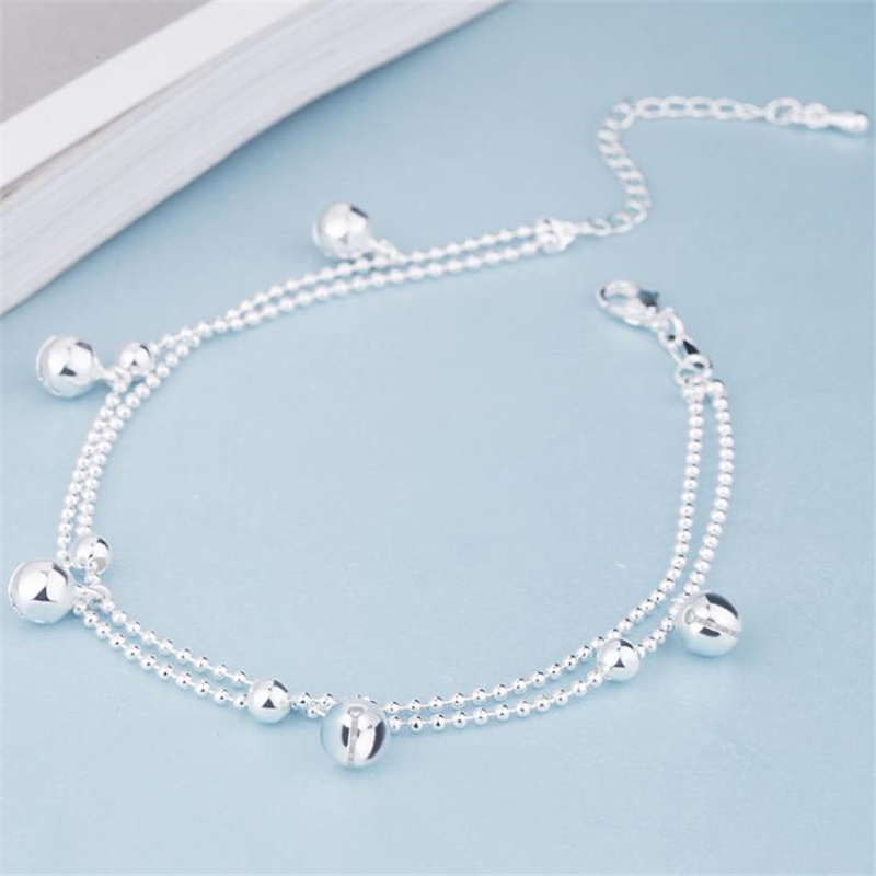 

KOFSAC New Fashion 925 Sterling Silver Beads Chain Anklets Beach Party Cute Boll Ankle Bracelets For Women Foot Jewelry Gifts