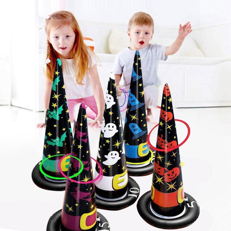 

Halloween Ring Toss Game Set Inflatable Witch Hats for Kids Halloween Party Inflatable Decoration Party Game Christmas Prop