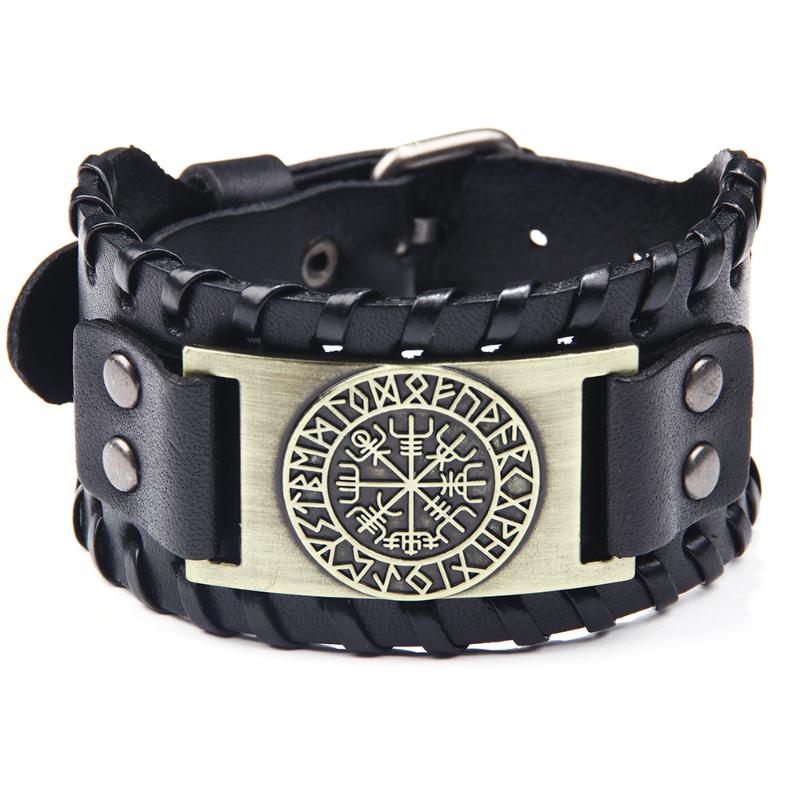 

Leisure sports simple European Viking bracelet retro compass men's wide leather bracelet a generation of hair charm