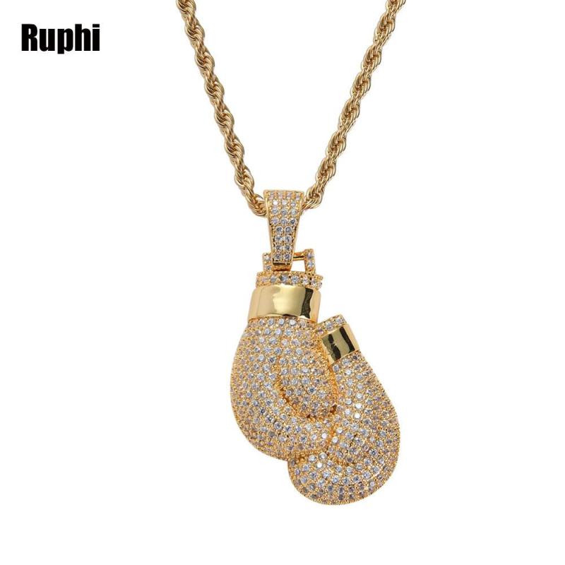

Stylish Hip Hop Men Necklace Copper Zircons Boxing Gloves Pendant Necklace Gift Jewelry
