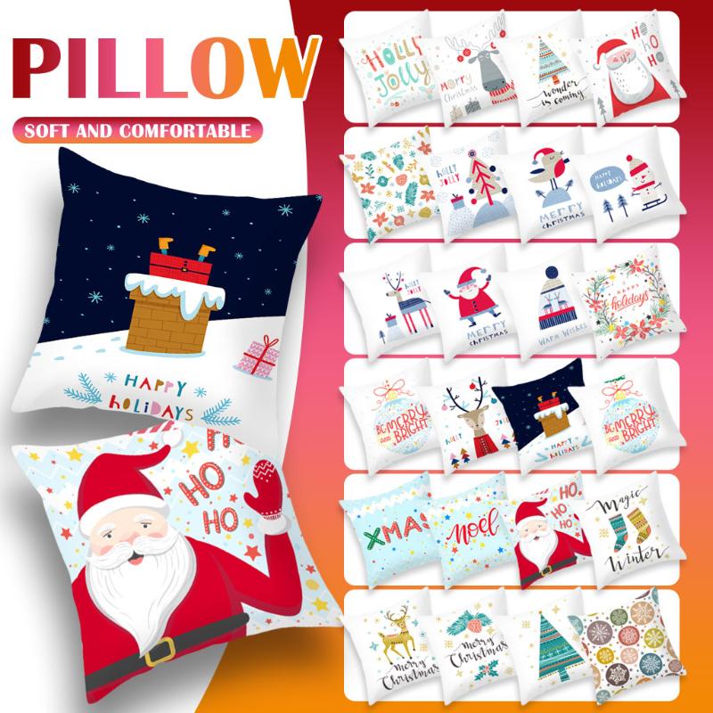 

4OCs Christmas Elk Santa Snowmen Decorative Pillowcase Sofa Bed Throw Pillow Case Polyester Printing Pillow Cover kussensloop