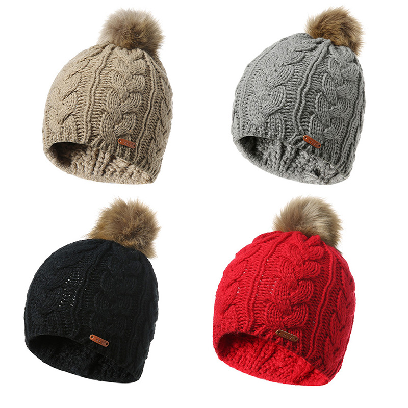 

Warm Fashion Bonnet Skullies Women Warm Beanies Women Elasticity Crochet Winter Wool Knit Ski Beanies Hair Ball Wool Knit Hat, Black