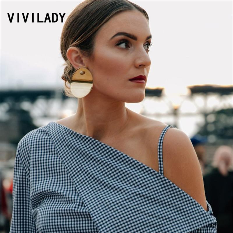 

VIVILADY Fashion Round Dangle Drop Earrings Women Bright Gold Color Brincos Bijoux Accessory Engagement Boho Jewelry Party Gifts