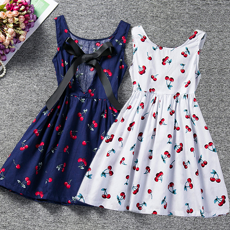 

2020 Todder Baby Girl Summer Dress Cherry Printed Tutu Girls Party Dress Sundress Children Boutique Clothing 2 3 4 5 6 Years, Navy blue