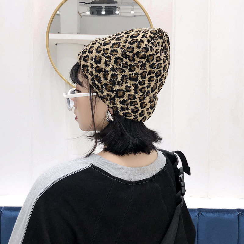 

Retro Leopard-print Woolen Hat Female Autumn and Winter Hipster Knitting Cold Hat All-match Fashion Warm
