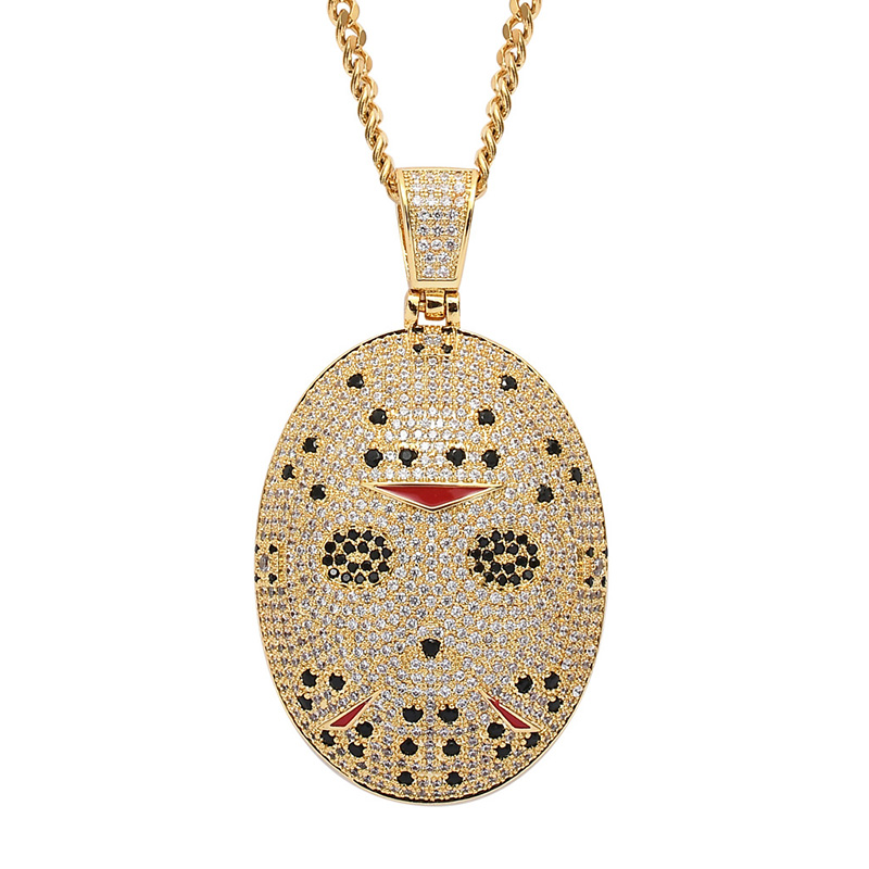 

Pendant Necklaces Hip Hop Cubic Zirconia Paved Bling Iced Out Mask Pendants Necklace For Men Rapper Jewelry Gold Silver Color Drop