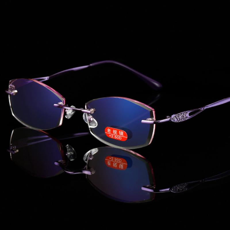 

Women Alloy Diamond Cut Rimless Presbyopia for Lady Anti Blue Light Reading Glasses +1.0 +1.5 +2.0 +2.5 +3.0 +3.5 +4.0 Ultraligh
