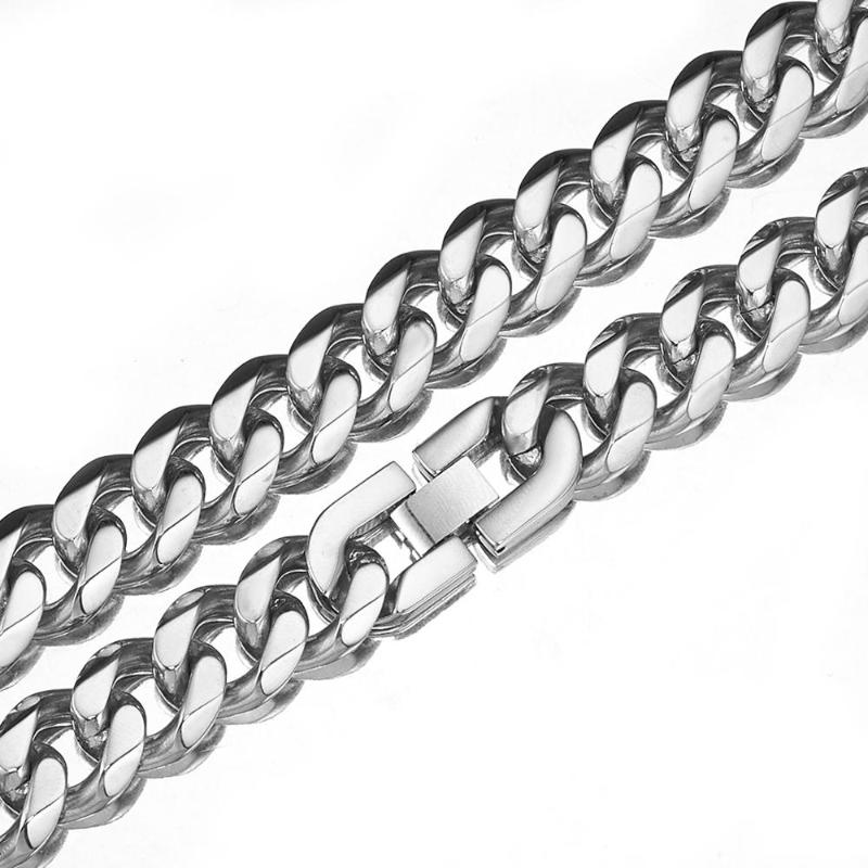 

15mm Wide Stainless Steel Fashion Silver Color Necklace Or Bracelet For Men's Jewelry 7-40 Inches Length Curb Cuban Link Chain