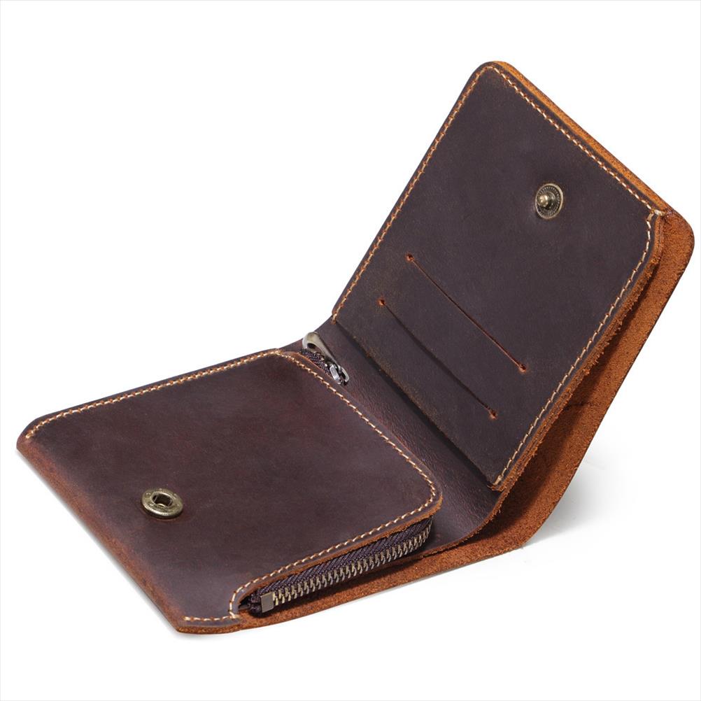 

Vintage Men Leather Wallet with Zipper Coin Pocket Handmade Short Genuine Leather Purse for Male Creative Design 2018 New, As picture