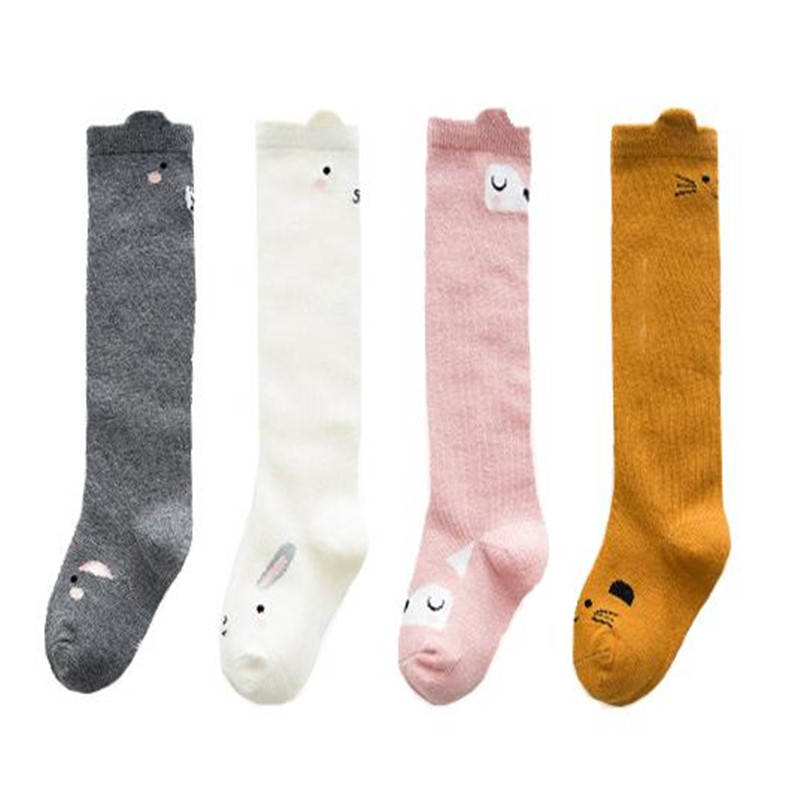 

Spring Autumn Unisex Baby Boy long Socks Fashion cartoon cat/bunny/fox squirrel Children Sock knee high Cotton Kids Girl Socks, Grey squirrel
