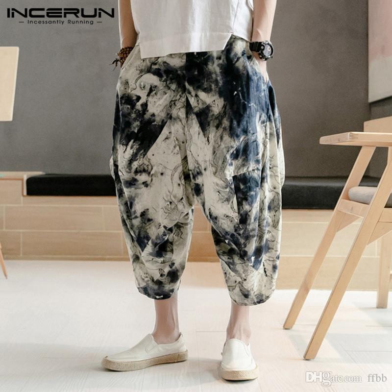 

INCERUN Chinese Style Men Harem Pants Print Hiphop Streetwear Drop Crotch Wide Leg Pants Joggers Vintage Loose Trousers Men 2019, Green pants