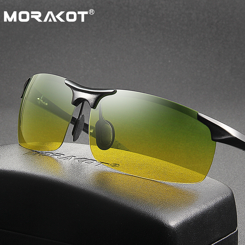 

MORAKOT Mens Polarized Day Night Dual-use Driving Sunglasses UV400 Sport Driving Goggles Night Vision Anti-Glare Glasses P003218