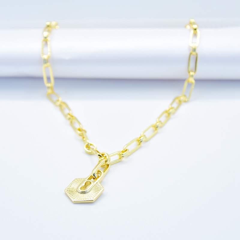 

LONDANY fashion necklaces for women thick chain double-sided detachable small lock pendant golden necklace chain