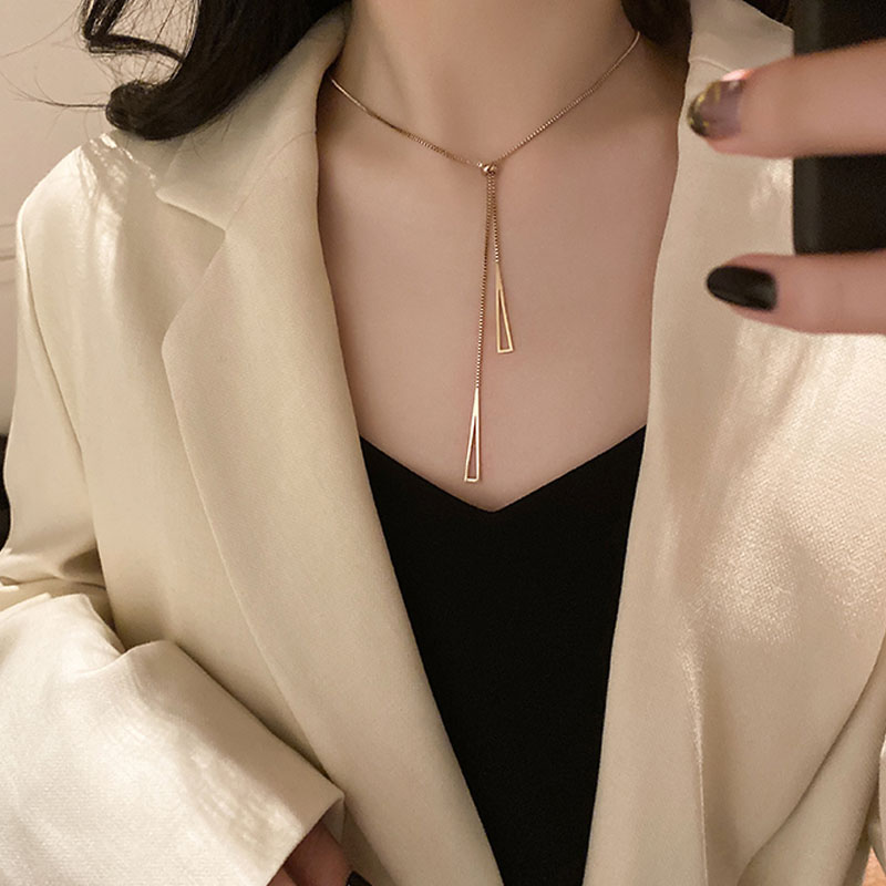 

Geomet Triangle Necklace Pendant Stainless Steel Fashion Jeweley Women Sweater Chain Long Necklace Best Birthday Gift