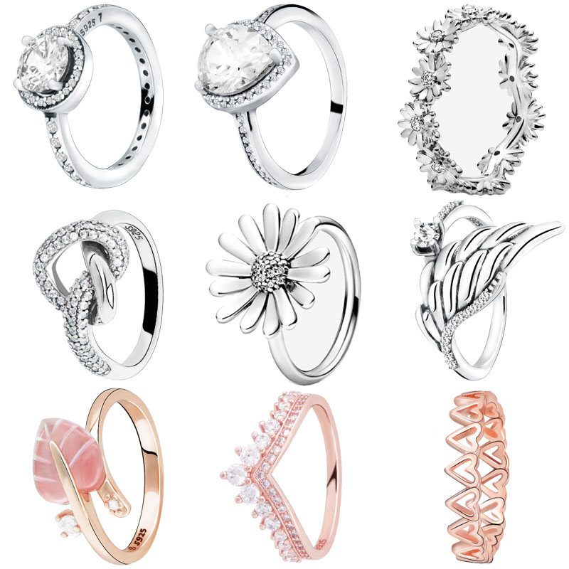 

Genuine 925 Sterling Silver Ring Sparkling Daisy Flower Crown Rings Original Silver 925 Rings Women Jewelry gift