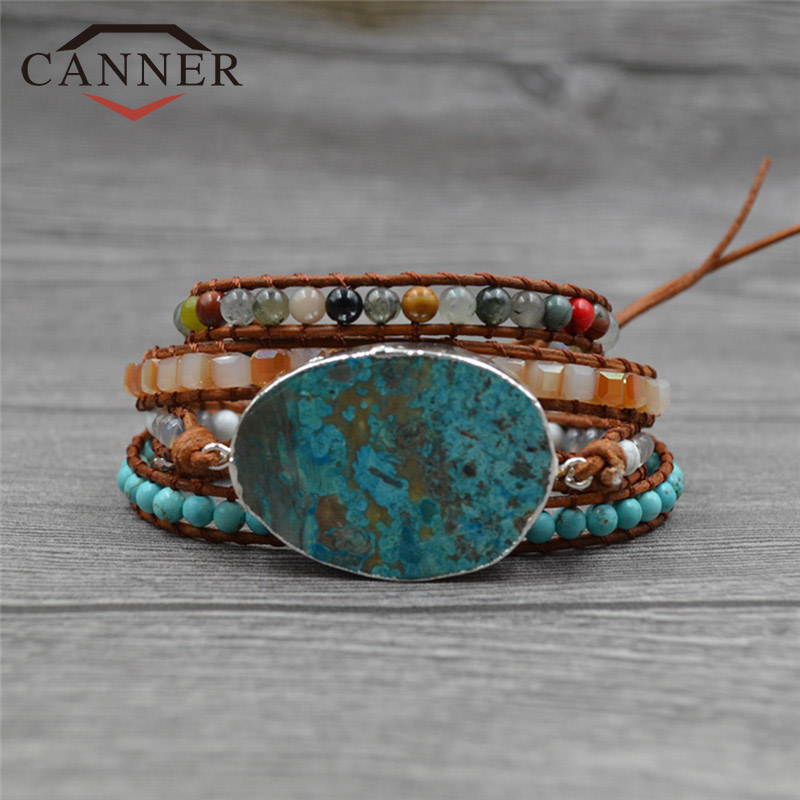 

CANNER Bohemia Handmade Multicolor Beads Woven Natural Stone Woven Bracelet Creative Retro Beach Vacation Jewelry TW