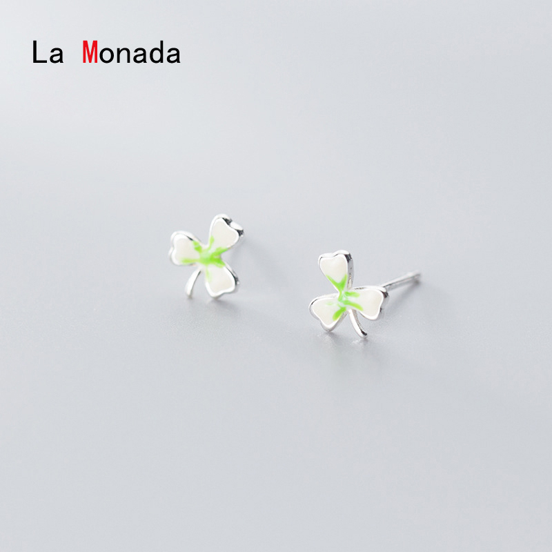 

La Monada Korean Minimalist Earrings Stud Silver 925 Green Clover Fine Jewelry Silver 925 Stud Earrings For Women Trendy