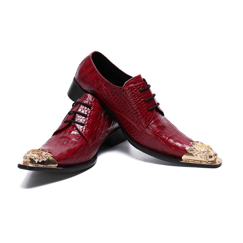 

Stylish Crocodile Grain Male Leather Shoes Lace Up Red Office Formal Party Dress Shoes Steel Toe claquette Wedding Men 47, As pic