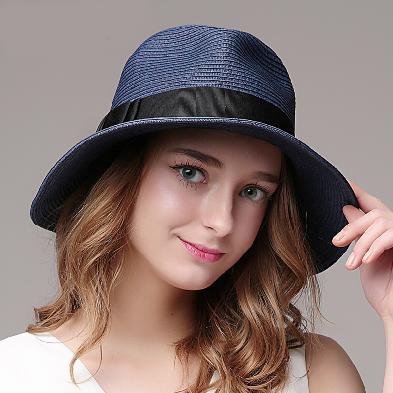 

Sedancasesa Brand 2020 Fashion Ladies Womens Casual Straw Summer Beach Hat Wholesale Hats Elegant Capeline SW027001, Navy 57cm