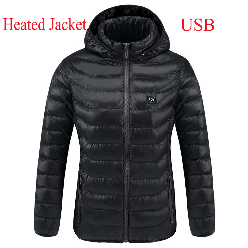 

USB Women' Heated Jacket Couples Fishing Jacket Winter Men' Windproof Warm Outdoor Coat Smart Constant Temperature Washable, Black