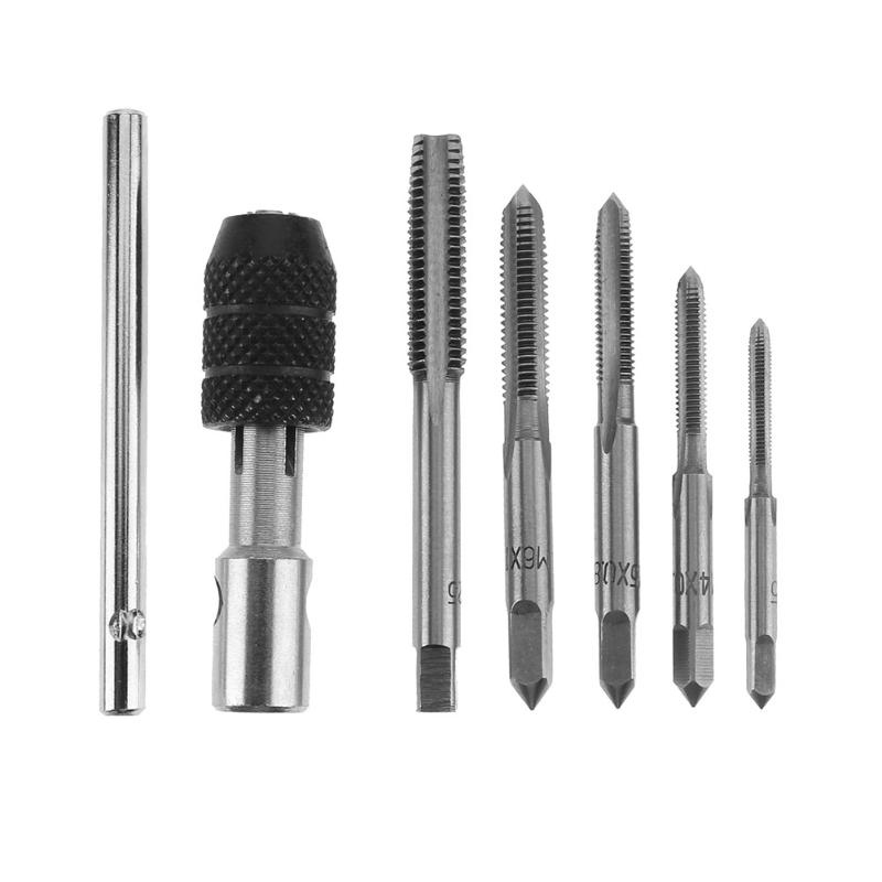 

GTBL 6pcs T-type Machine Hand Screw Tap Wrench M3/M4/M5/M6/M8 Tap Die Set Straight Fluted Screw Thread Metric Plug Drill