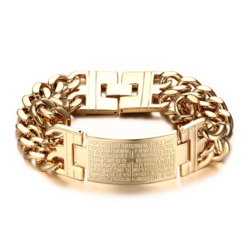 

New Arrival Jewelry High Polished Titanium Steel Bent Card Scripture Cross Bracelet Accessories for Men Original Design Bracelet
