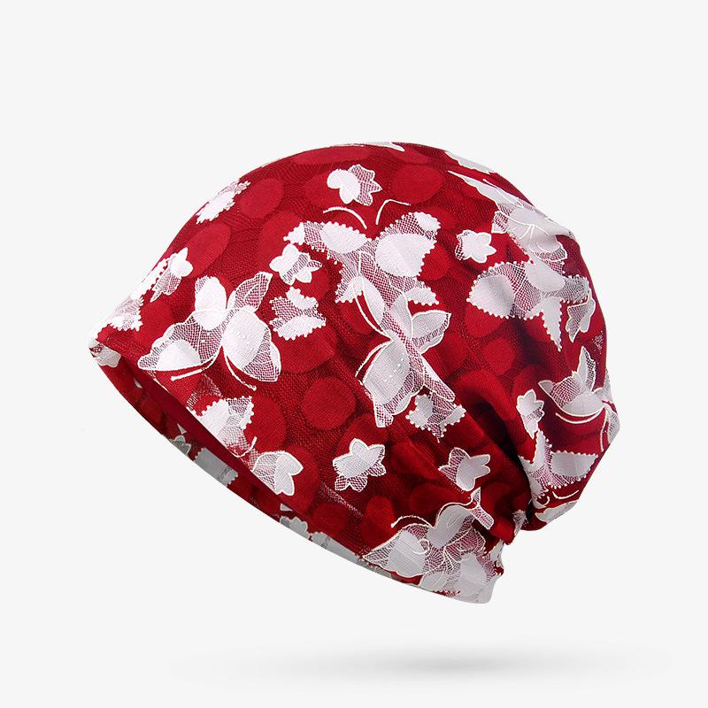

Turban Hats For Women Beanies Ladies Double Layer Lace Flower Bonnet Femme Female Baggy Cap 2020 New Summer Autumn Knited Beanie, Black