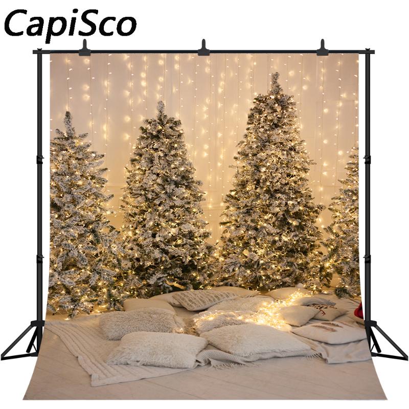 

Capisco Christmas Tree photography backdrops White Snow light New Year Family Decoration Snowflake Photo Background Studio props
