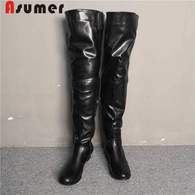 

ASUMER plus size 34-47 fashion over the knee boots round toe low heels autumn winter boots sexy ladies prom 2020 new, Black