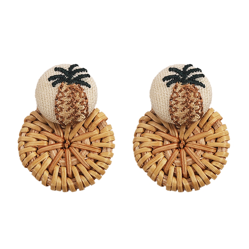

Handmade Pineapple Drop Earrings For Women Wooden Straw Weave Rattan Earrings Big Ball Wedding Trendy Dangle Jewelry