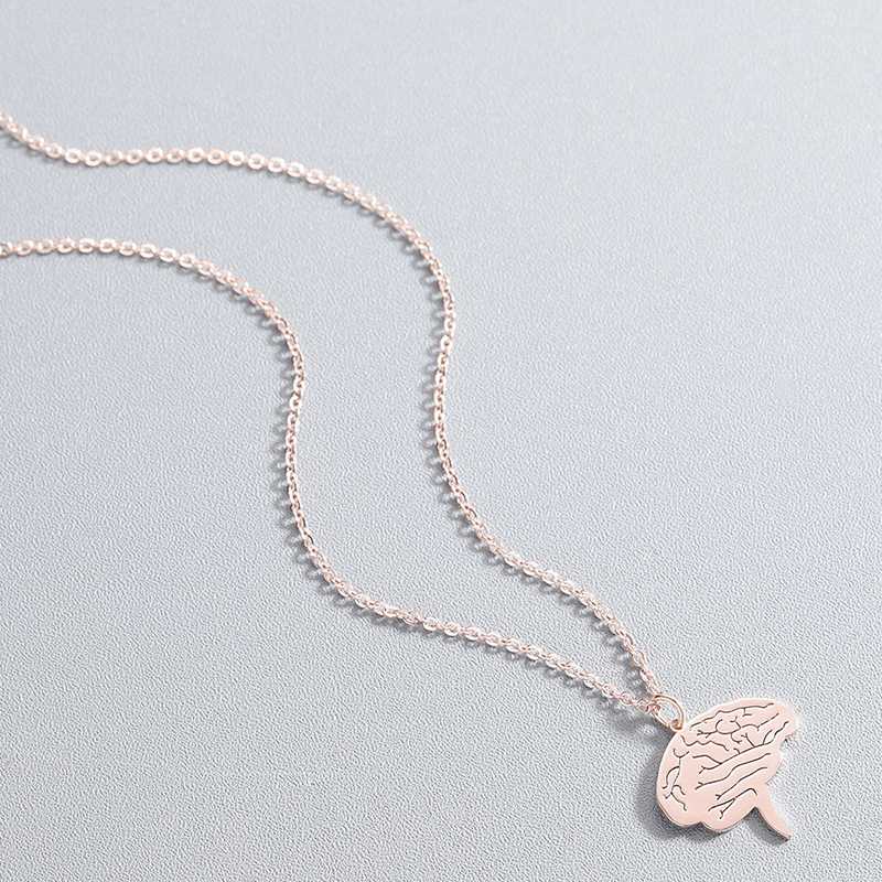 

chain necklace women stainless steel necklace pendant on the simple Steel Human brain pendant rose gold fashion jewelry