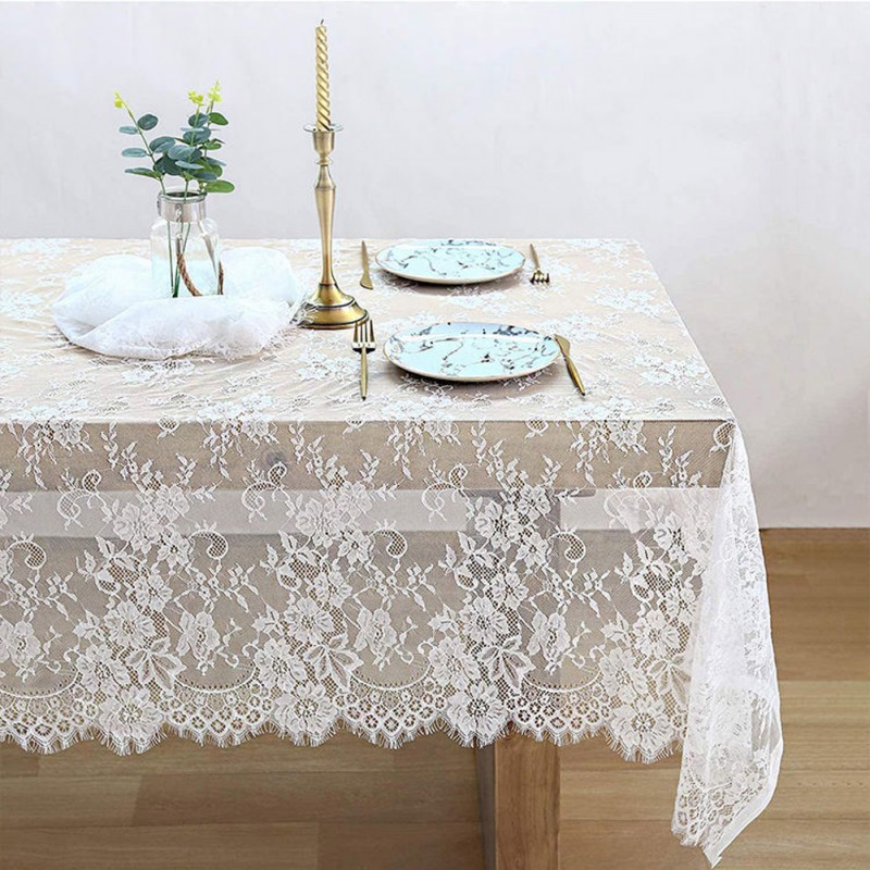 

59x118 Inch Classic White Wedding Lace Tablecloth Lace Tablecloth Overlay Vintage Embroidered Overlay Rustic Wedding Reception