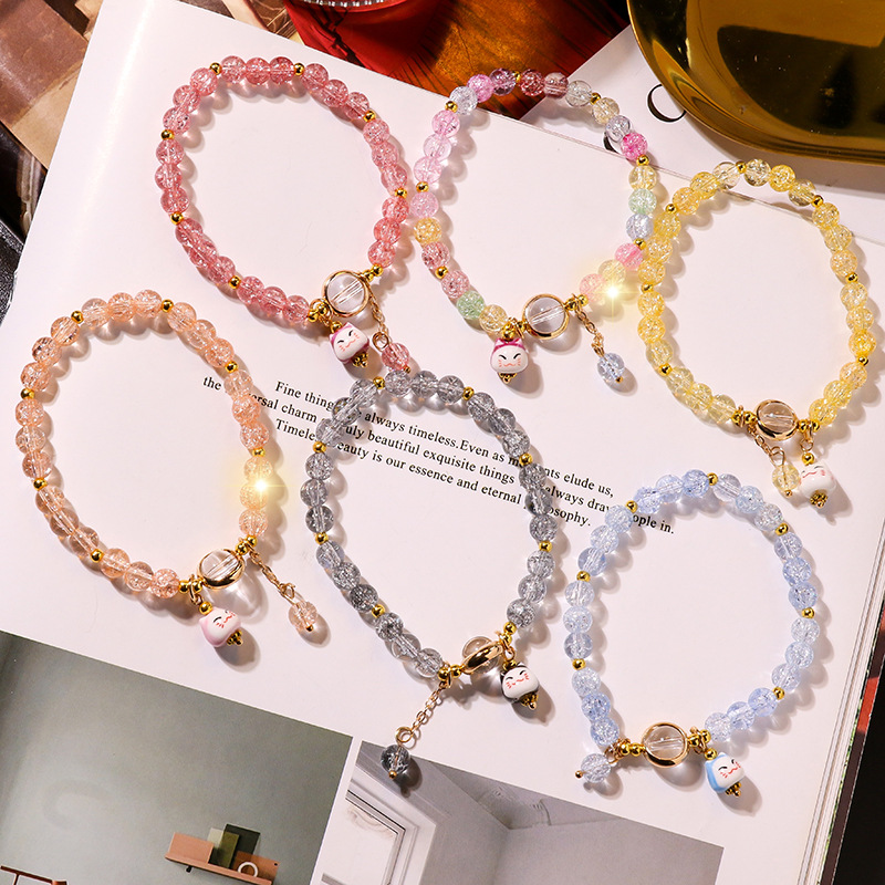 

Fashion sweet girl color flower crystal bell bracelet ladies simple beaded single circle hand jewelry hot sale