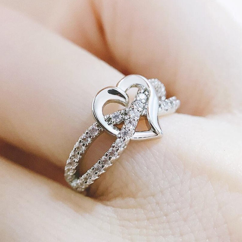 

Classic Infinity Heart Cross Ring White Zircon Wedding Band Promise Ring Silver Plated Heart Rings Dainty Engagement Jewelry