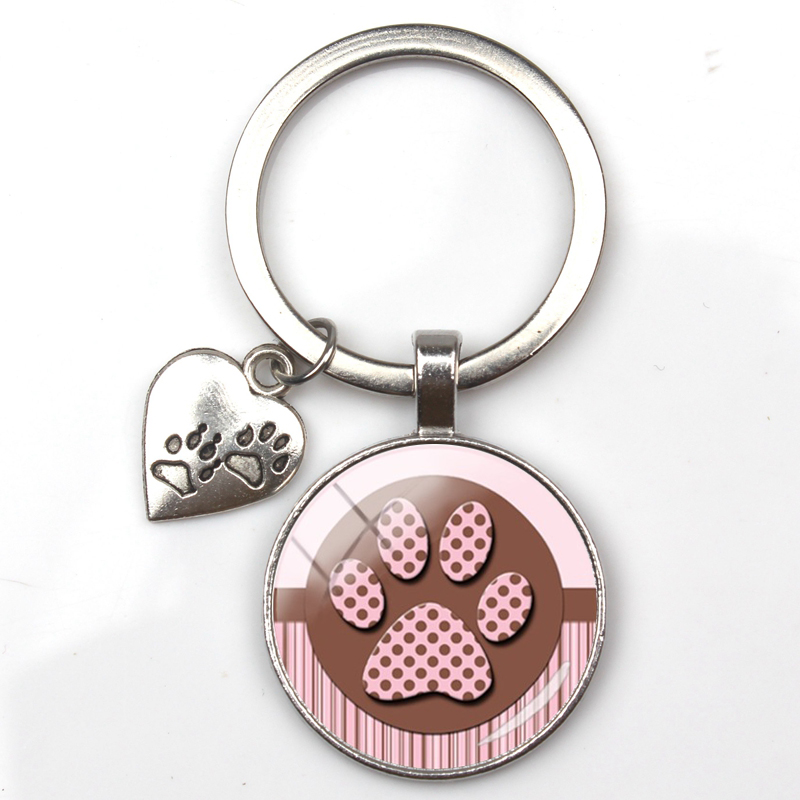 

Fashion cute animal print keychain cat dog I love glass pendant mini heart keyring car key man girl favorite gift souvenir