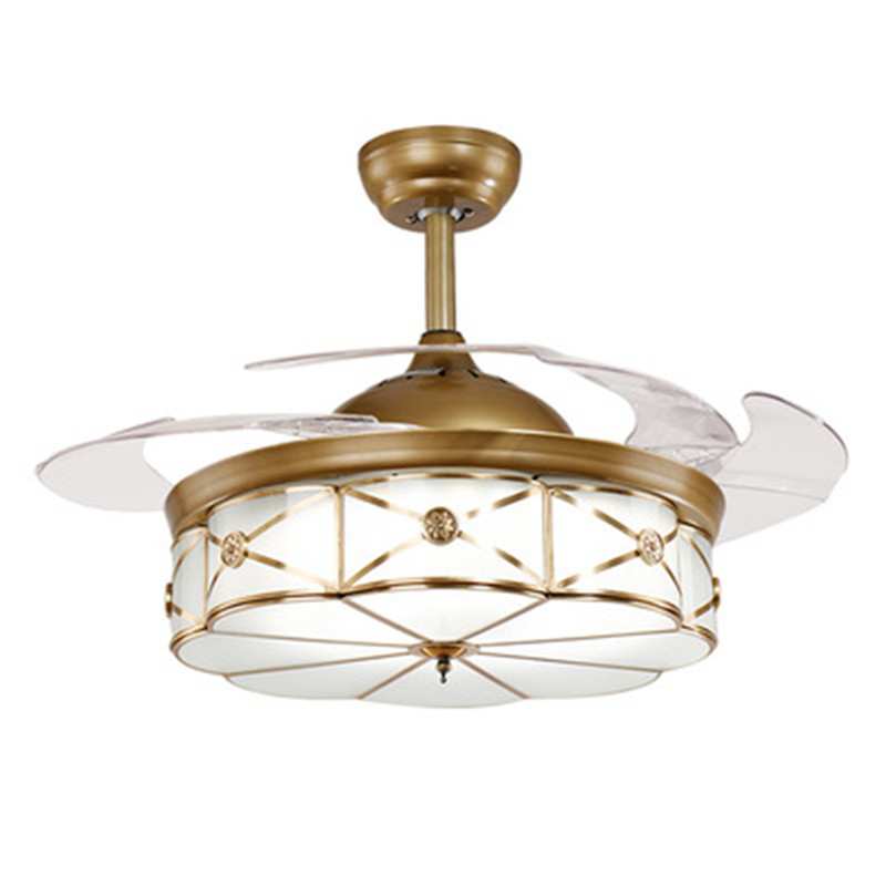 

Modern Retro Copper Invisible Fan Lamp American Dining Room Pendant Lamp Living Room Ceiling Fan Light Bedroom Led Lights