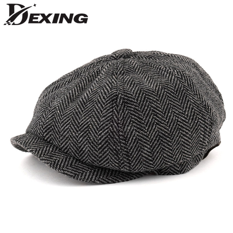 

Men Octagonal Big size Berets Herringbone Gatsby Tweed Cap Newsboy Male Beret peaky blinders hat spring Women Flat Beret Hats, Coffee 60cm