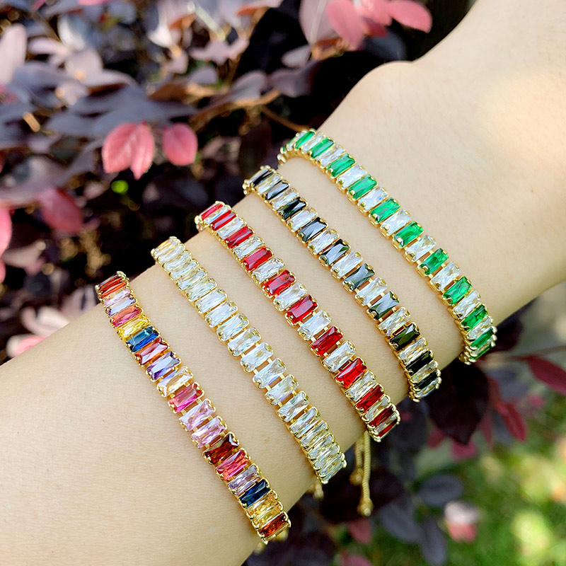 

EYIKA Bohemian Colorful row drill Bracelet Cubic Zirconia Pull-out bangle fashion women Beach Jewelry pulseras mujer for party
