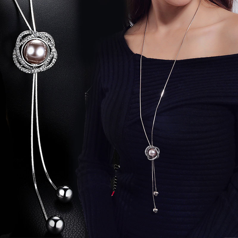 

Simulated Pearl Choker Necklaces for Women Gold&silver Color Chain Long Necklace Pendant Crystal Chain Long Necklace Boho