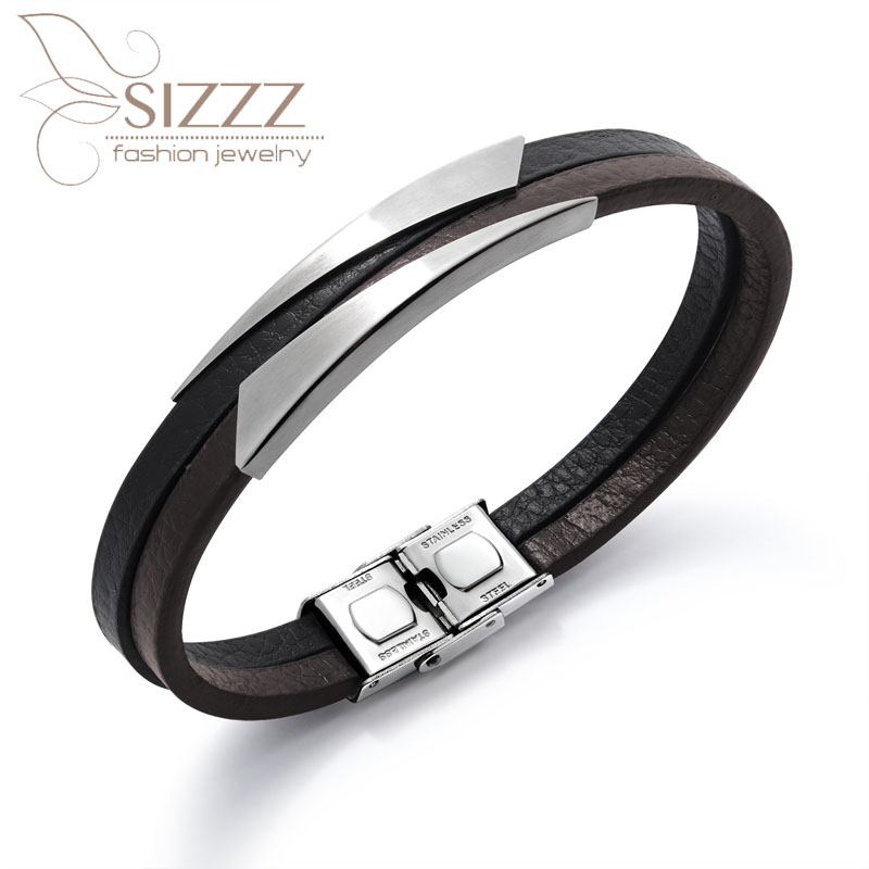 

2020 Tide brand retro business men's double titanium steel leather bracelet&bangles
