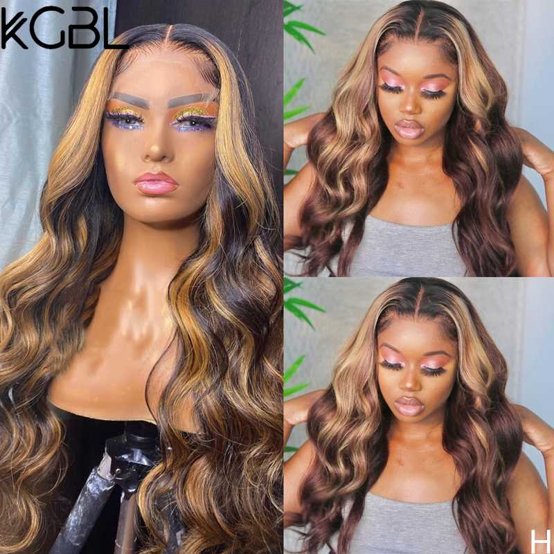 

KGBL Colored Wavy T-part Lace Front Human Hair Wigs 8-24'' Brazilian With Baby Hair 150% Density Non-Remy Wigs Medium Ratio, T-part lace wig