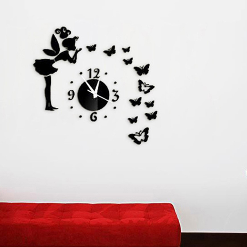 

New Creative 3D Wall Clocks Quartz Acrylic Wall Clock Mirror Fairy Sticker Watch Kids Home Living Room Decoration Decor