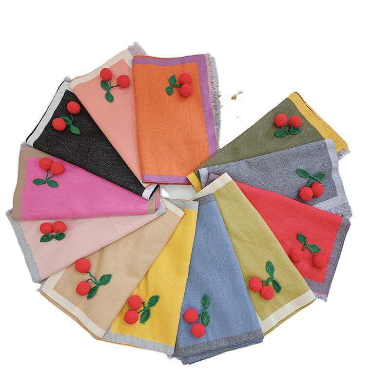 

New 2020 Autumn Winter Girls Immitation Cashmere Scarf Boys Girls Shawl Tassel Scarf Cute Cherry Kids Neckerchief Children