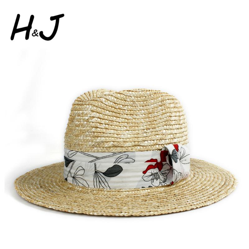 

100% Wheat Straw Women Sun Hat Summer Lady Wide Brim Boater Panama Beach Sunhat With Fashion Riibbon Band Size 56-58CM, C8