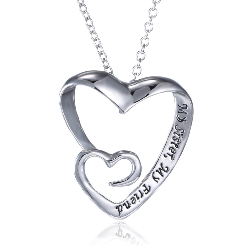 

Engraved My Sister, My Friend Inspirational Necklace Trendy Double Heart Silver Color Letter Pendant Necklace For Best Friend